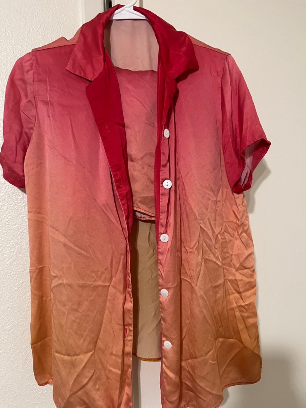 Women's Ombre Red to Orange Silk Pajama Top and shorts in size M